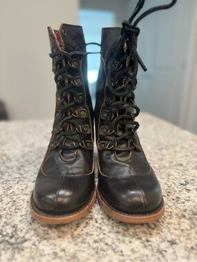 Freebird by Steven Borow Black Leather Lace-Up Ankle Boots